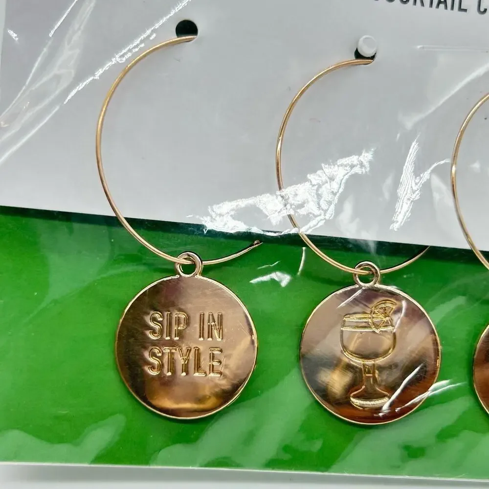 TANQUERAY Gold Tone Cocktail Charms Drink Glassware Wine Glass‎ Accessory Gift